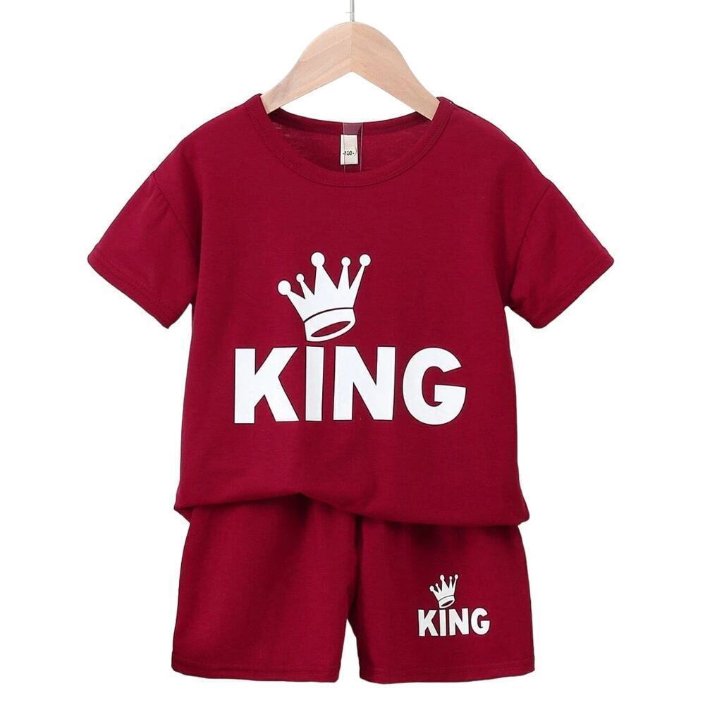 Young Boy 'King' Crown Graphic Tee & Shorts in Red, Size 3-4Y​​​​